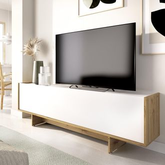 Dmora Mueble Para Tv Ardmore, 3 Estantes, Una Puerta, Con Patas, 30x150x50h Cm Blanco
