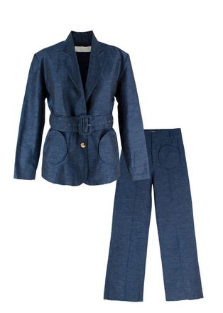 D'Estr&euml;e Paris DEstree Denim Blazer and Straight Leg Trouser Suit Size XS