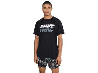 Nike Hydroguard Dip Dye Dri-FIT UV Short Sleeve Top Mens Swimwear Black : 2XL, Polyester