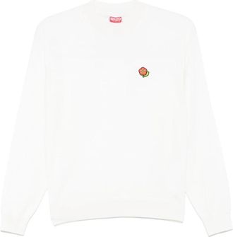 Kenzo Amandelbeige Logo Patch Crew Neck - Dames - Ronde hals truien - Wit - S - Katoen - Truien & Vesten