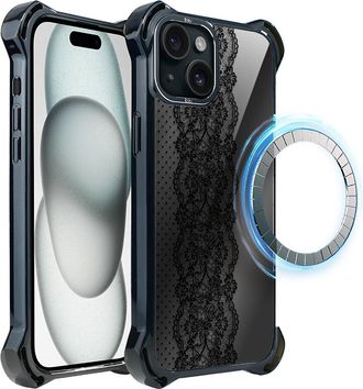OEM Funda Ibizu Dropguard Ultra Para Iphone 15 Plus Con Magsafe, Color Azul Medianoche, Con Dise&ntilde;o De Encaje Ornamental