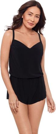 Aqua Green V-Neck Blouson Slimming Swimsuit Romper with Pockets in Black at Nordstrom, Size X-Large