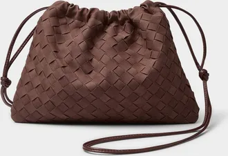 Simons Womens Basketweave faux-suede pouch
