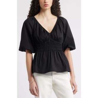Nordstrom Puff Sleeve Cotton Poplin Shirt in Black at Nordstrom Rack, Size X-Large