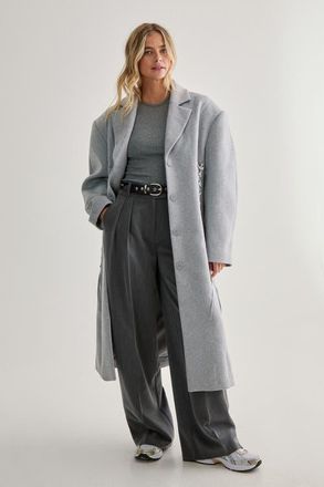 NASTY GAL Premium Corseted Detail Maxi Coat in Grey at Nordstrom, Size 10