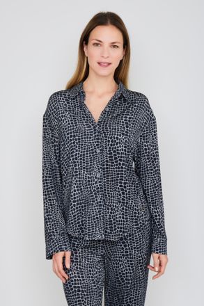 Joop Pyjamaoberteil JOOP Luxe Modal Printed, Damen, Gr. 34, blau (dunkelblau), Jersey, Obermaterial: 95% Modal, 5% Elasthan, bequem h&uuml;ftbedeckend, V-Aussch
