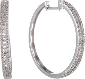 Luxury Bazaar 14K White Gold 3-Row 1.06 Carat VS1 G Color Diamond Hoop Earrings