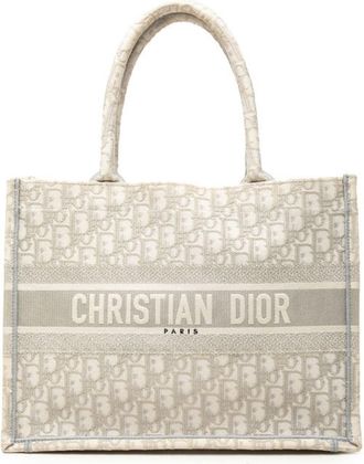 Dior Gray Ivory Canvas Handbag Tote Bag (Pre-Owned)