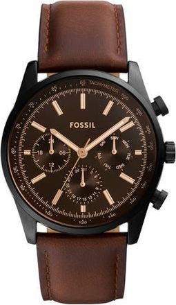 Fossil Sullivan Multifunction Leather Strap Watch, 44mm in Black/Brown at Nordstrom Rack