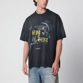 Represent T-shirt nera slavata con stampa logo Eagle