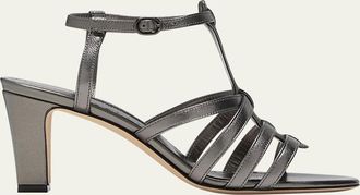 Manolo Blahnik Riranhi Metallic Caged Ankle-Strap Sandals