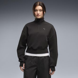 Puma Felpa girocollo con zip PUMATECH SENSE da donna, Abbigliamento, Nero, XL