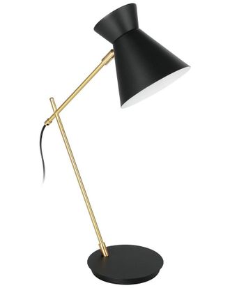 Eglo Eglo Amezaga 1 Light Table Lamp With Black & Brushed Brass Finish & Black & White Shade