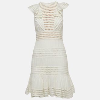 Zimmermann White Cotton & Lace Ruffled Mini Dress