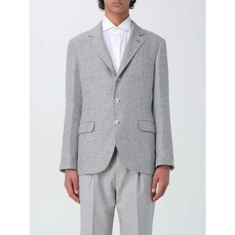 Brunello Cucinelli Grey Wool Blend Houndstooth Blazer, Brand Size 46 (US Size 36)