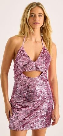 NASTY GAL Disc Tassel Halter Mini Dress in Pink at Nordstrom, Size 10