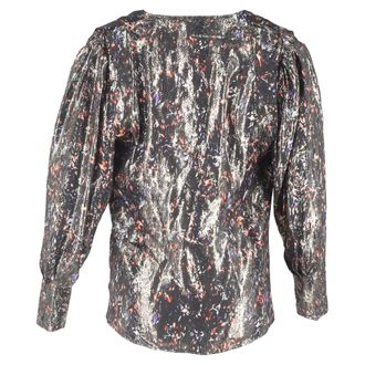 Iro Milana Wikkelblouse met print in zilverkleurige zijde
