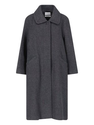 Low Classic Wool and Cashmere Blend Grey Coat with Concealed Button Closure