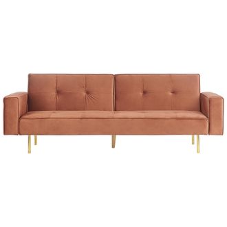 Beliani Beliani - Sof&aacute; Cama 3 Plazas Moderno De Terciopelo Marr&oacute;n Dorado Con Reposabrazos Visnes