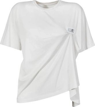 Maison Margiela Numeric Logo Draped T-shirt - Dames - T-shirts - Wit - XS - Katoen - Tops