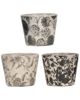 A&B Home Set Of Three Patterned Terracotta Planters