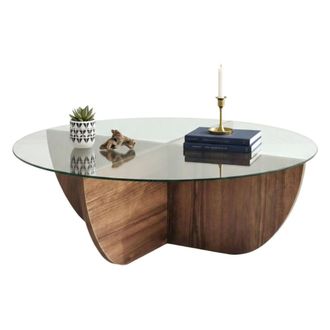 Dmora Mesa De Caf&eacute; Phoebe, Mesa De Centro Baja, Revistero Para Sof&aacute;, Estante De La Sala De Estar, 90x90h30 Cm, Nuez, Con Embalaje Reforzado - Dmora