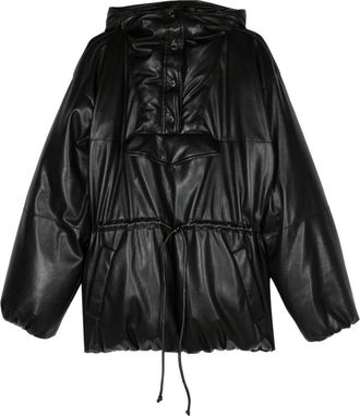 Nanushka faux-leather hooded puffer coat - unisex - Polyurethane/Recycled Polyester - S - Black