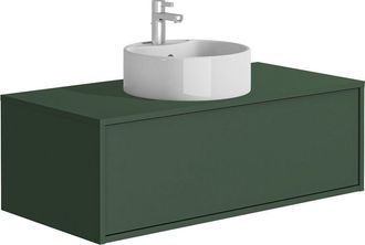 Vente-Unique Mueble de ba&ntilde;o flotante verde mate con lavabo redondo - 94 cm - TEANA II