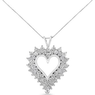 House of Brilliance Silver 4 Cttw Round-Cut Double Row Composite Diamond Heart Pendant Necklace in White at Nordstrom