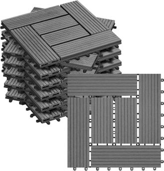 Woltu Woltu 22x Suelo Exterior Entrelazado Wpc Para Balc&oacute;n, Jard&iacute;n O Terraza, Gris Claro