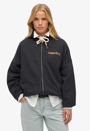 Superdry Kapuzensweatjacke SUPERDRY OLD SCHOOL TATTOO OS ZIPHOOD, Damen, Gr. XL, schwarz (washed schwarz), Sweatware, Obermaterial: 100% Baumwolle, bedruckt, o