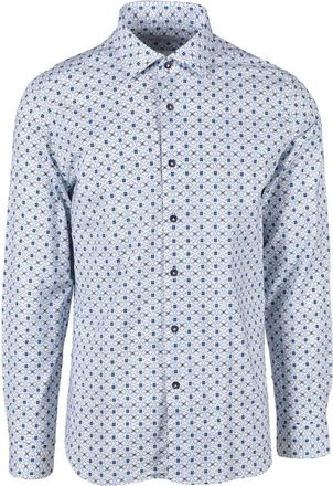 Brio Italiano White Light Blue Geometric Stretch Shirt