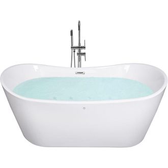 Beliani Ba&ntilde;era De Hidromasaje Independiente De Acr&iacute;lico Blanco Led 168 Cm Moderno Jets De Masaje Spa Antigua