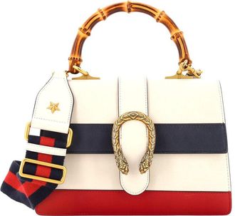Gucci White Leather Dionysus Bamboo Top Handle Bag Colorblock Medium (Authentic Pre-Loved)