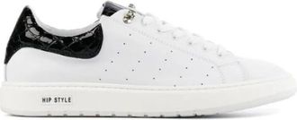 Hip Witte Leren Sneaker met Zwarte Accenten - Dames - Sneakers - Wit - 37 EU - Leer - Schoenen