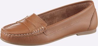 Casual Looks Slipper CASUAL LOOKS, Damen, Gr. 37, cognac, Leder, Schuhe Slipper