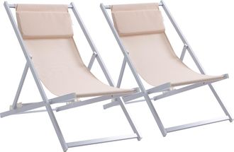 OUTSUNNY 2Pcs Texteline Chaise Lounge Recliner Chair Adjust Lounger Patio Beige | TJ Hughes