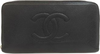 Chanel Black Leather Long Wallet (Bi-Fold) (Pre-Owned)
