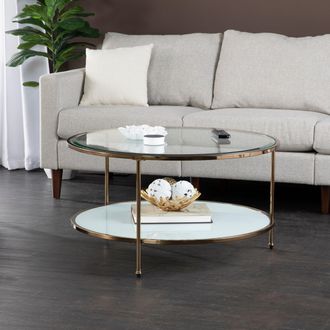 SEI Risa Round Coffee Table With Storage Gold