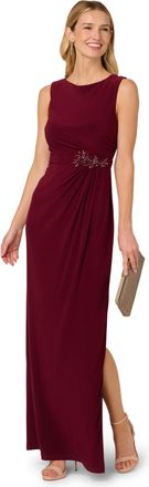 Adrianna Papell Womens Studio Jersey Embellished Gown - Red - Size 18 UK