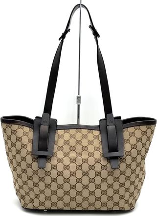 Gucci Gg Canvas Brown Gg Canvas Leather Tote Bag (Pre-Owned)