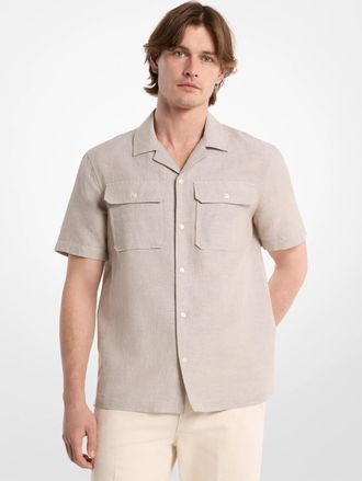 Michael Kors Striped Linen Cotton Camp Shirt