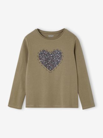 Vertbaudet M&auml;dchen Shirt mit Paillettenmotiv olivgr&uuml;n