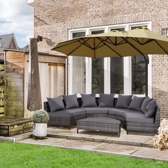 OUTSUNNY Garden Rattan Furniture 4 Seaters Half-round Patio Outdoor Sofa & Table - Grey