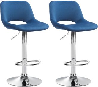 Clp Clp - Set De 2 Taburetes De Bar Camden En Terciopelo Azul Metal Cromado