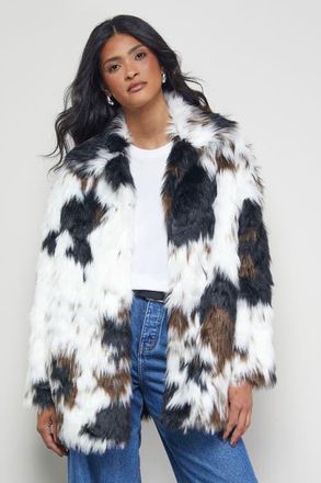 Warehouse Premium Funnel Neck Mono Faux Fur Coat at Nordstrom, Size 8