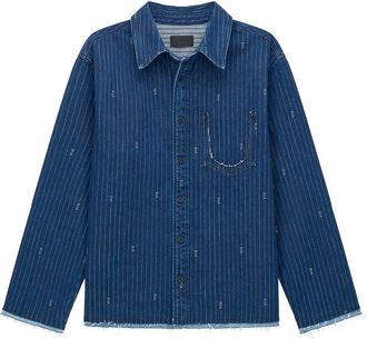 Rta Cleo Pinstripe Raw Edge Denim Button-Up Shirt in Blue Pinstripe at Nordstrom, Size Xxx-Large