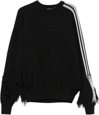 Yohji Yamamoto Gebreide trui met franjes en 3 strepen - Dames - Sweatshirts - Zwart - XS - Wol - Hoodies & sweatvesten
