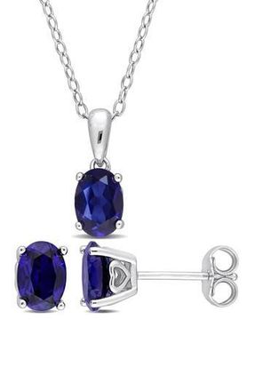 Delmar Lab-Grown Sapphire Stud Earrings & Pendant Necklace Set in Blue at Nordstrom Rack
