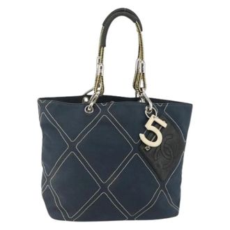 Chanel Pre-owned Tote Bags, female, Blue, Size: ONE SIZE Pre-owned Canvas Tote Bag